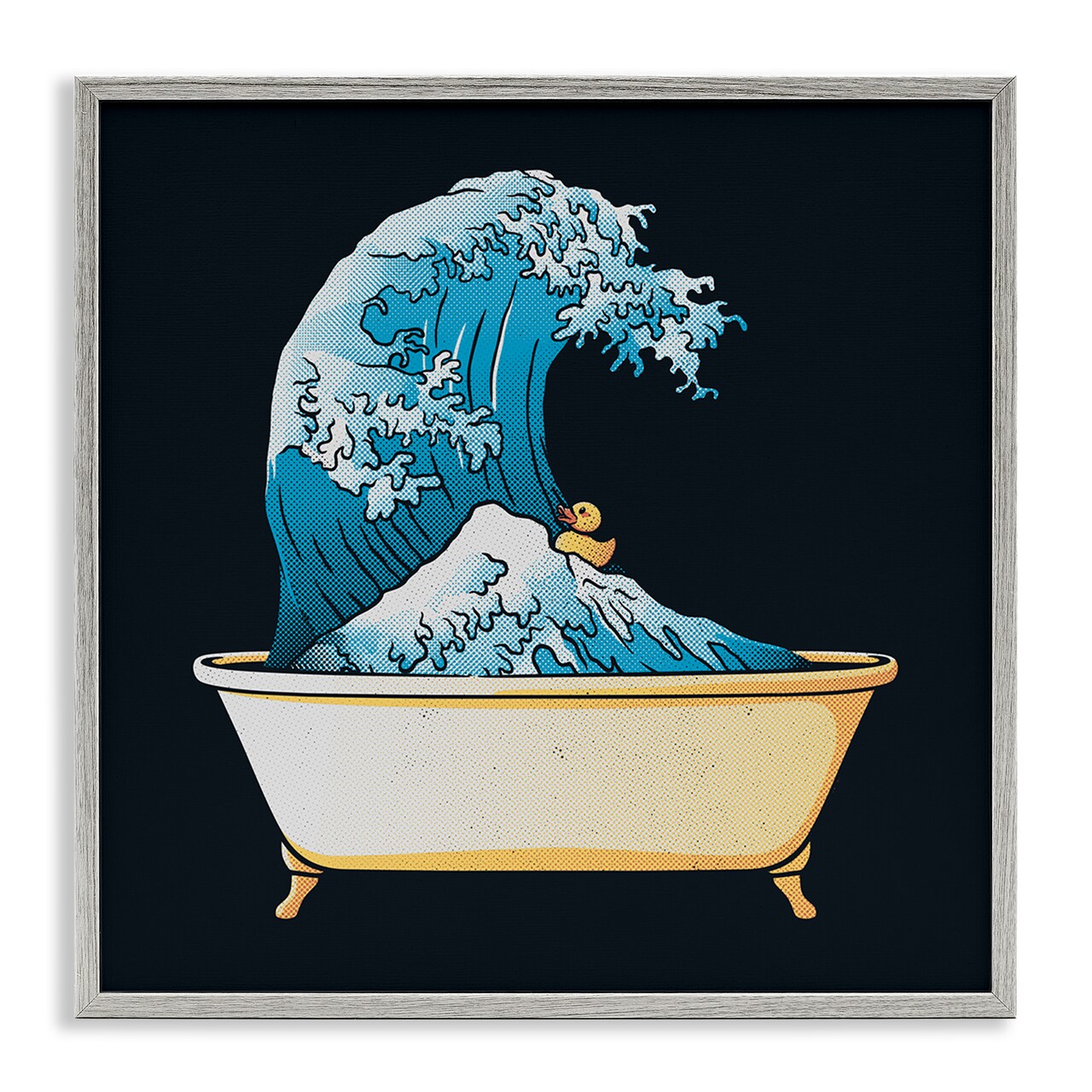 Stupell Industries Bathtub with Kanagawa Wave Framed Giclee, design by Tobe Fonseca